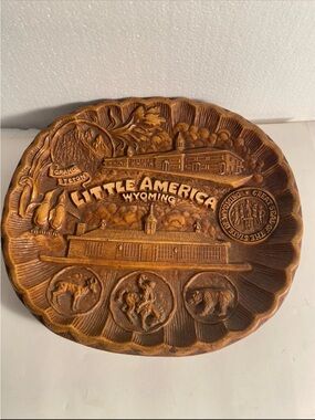 Vintage Little America Wyoming Souvenir Plaque - Brown 12 x 11